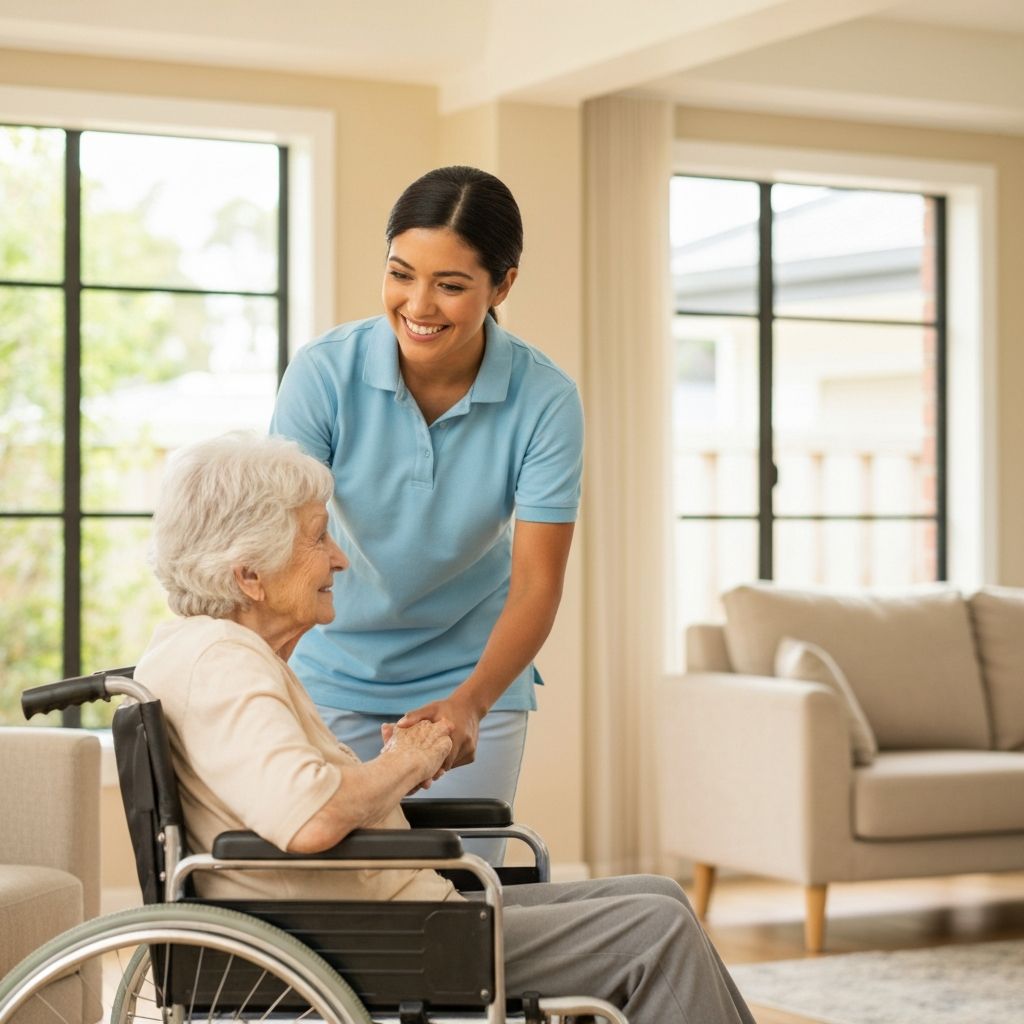 Caregiver providing compassionate support to a person with disability